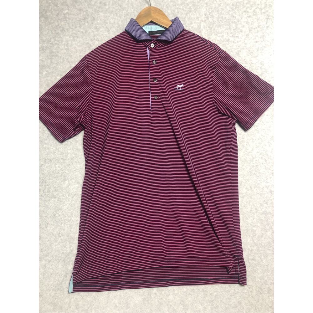 Greyson Shirt Mens Large Polo Stripped Print Wolf Patch Performance Golf